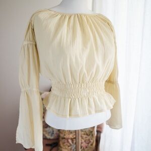 Handmade boho hippie virago bell sleeve cream peplum peasant top